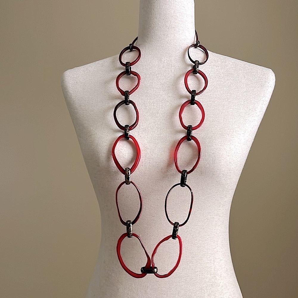 Artisan Made Necklace - Oversized Chain in Magenta, Burgundy, Black - Approx 40"